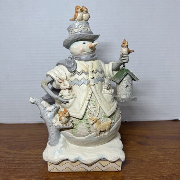 Jim Shore Snowman “Sing for Winter” With Birch Birdhouse - Picture 1 of 5